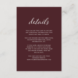 バーグンエレガントディ |の結婚ゲスト詳細 エンクロージャーカード