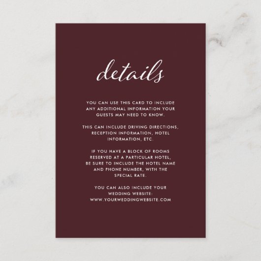 バーグンエレガントディ |の結婚ゲスト詳細 エンクロージャーカード (正面)