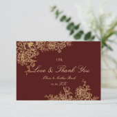 バーグンエレガントディ&金ゴールドガーデンフローラ結婚ズ サンキューカード (スタンド正面)