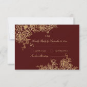 バーグンエレガントディ&金ゴールドガーデンフローラ結婚ズ 出欠カード (正面)