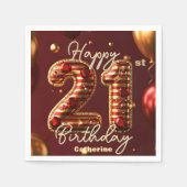 バーグンエレガントディ&金ゴールド21歳の誕生日お祝い スタンダードカクテルナプキン (正面)