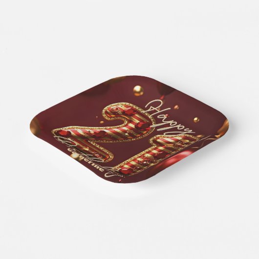 バーグンエレガントディ&金ゴールド21歳の誕生日お祝い ペーパープレート (傾斜あり)