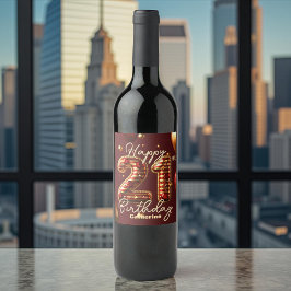 バーグンエレガントディ&金ゴールド21歳の誕生日お祝い ワインラベル