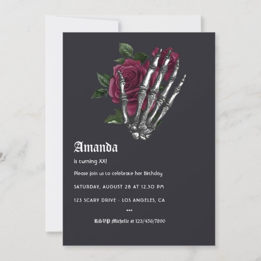 バーグンディお洒落ハロウィーン誕生日パーティー 招待状 (正面)