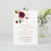 バーグンディお洒落金ゴールドフラワーリハーサルディナー 招待状 (スタンド正面)