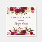 バーグンディかわいらしレッドフローラスウィート16 スタンダードカクテルナプキン (正面)