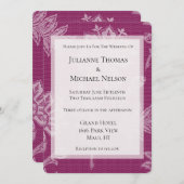 バーグンディかわいらしワインレースフローラロマンチック結婚ズ 招待状 (正面/裏面)