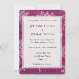 バーグンディかわいらしワインレースフローラロマンチック結婚ズ 招待状