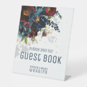 バーグンディきらめくネイビーゲストブック 台座サイン (正面)