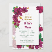 バーグンディのハイビスカス花バラブライダルシャワー 招待状 (正面)