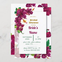バーグンディのハイビスカス花バラブライダルシャワー 招待状