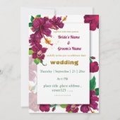 バーグンディのハイビスカス花バラ結婚式招待状 招待状 (正面)