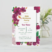 バーグンディのハイビスカス花バラ誕生日パーティー 招待状 (スタンド正面)