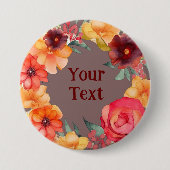 バーグンディはっきりしたフラワーリースラペルのステートメント作品 缶バッジ (正面)