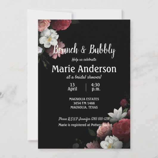 バーグンディエレガントとピンクのブライダルシャワーブランチ (正面)