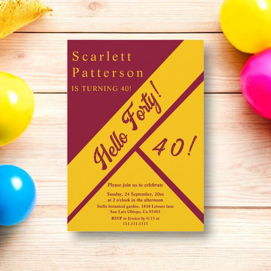 バーグンディエレガントと金ゴールドラグジュアリー40歳の誕生日 招待状