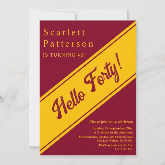 バーグンディエレガントと金ゴールドラグジュアリー40歳の誕生日 招待状 (正面)