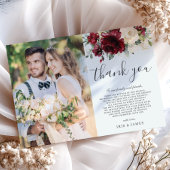 バーグンディエレガントアイボリーホワイトフローラ結婚の写真 サンキューカード