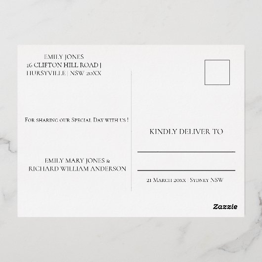 バーグンディエレガントアゲートフォイル招待状はがき 箔シーズンポストカード (裏面)