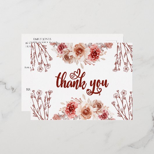 バーグンディエレガントアゲートフォイル招待状はがき 箔シーズンポストカード (正面/裏面)