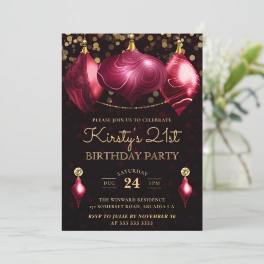 バーグンディエレガントアゲートボードブルズ21歳の誕生日 招待状 (スタンド正面)