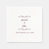 バーグンディエレガントウェディングレセプションネーム日付シック スタンダードカクテルナプキン (正面)