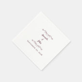 バーグンディエレガントウェディングレセプションネーム日付シック スタンダードカクテルナプキン (角)