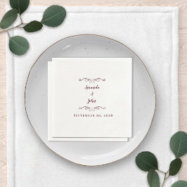 バーグンディエレガントウェディングレセプションネーム日付シック スタンダードカクテルナプキン