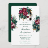 バーグンディエレガントエメラルド牡丹ブランチと泡立ち 招待状 (正面/裏面)