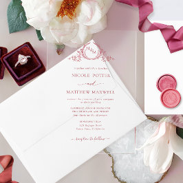 バーグンディエレガントクラウン王室のリースモノグラム アクリル招待状