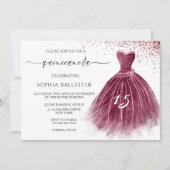 バーグンディエレガントグリッターガウンキンセアニェラパーティー 招待状 (正面)