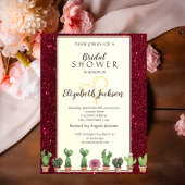 バーグンディエレガントグリッターサボテンブライダルシャワー 招待状