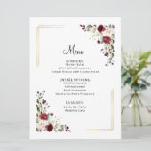 バーグンディエレガントゴールドフォイルフローラ結婚ズディナー メニュー (スタンド正面)