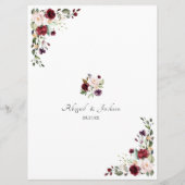 バーグンディエレガントゴールドフォイルフローラ結婚ズディナー メニュー (裏面)