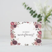 バーグンディエレガントサマーフローラメイド・オブ・オーナー（花嫁付き添い人） インビテーションポストカード (スタンド正面)