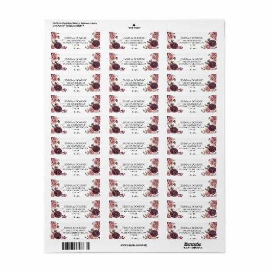 バーグンディエレガントサマー差出人住所ラベル ラベル (フルシート)