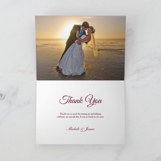 バーグンディエレガントシルバーウィンターホリデー結婚ズ サンキューカード (内部)