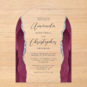 バーグンディエレガントシルバー瑪瑙スクリプトアーチ結婚ズ アクリル招待状 (正面)