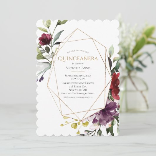 バーグンディエレガントスカロップキンセニェラ招待状 招待状 (スタンド正面)