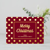 バーグンディエレガントスクリプトメリークリスマス金ゴールド 箔シーズンカード (立ち正面)