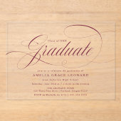 バーグンディエレガントスクリプト卒業パーティー アクリル招待状 (正面)