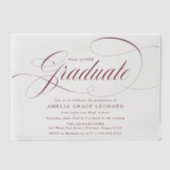 バーグンディエレガントスクリプト卒業パーティー ベラム紙招待状 (正面)