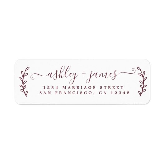 バーグンディエレガントスクリプ結婚トの差出人住所 ラベル (正面)