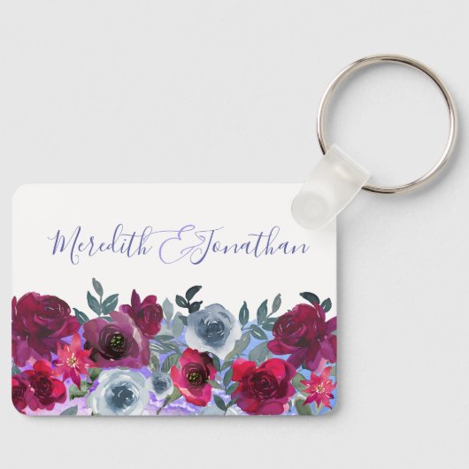 バーグンディエレガントセージグリーンブルーフローラズ結婚 キーホルダー (正面)