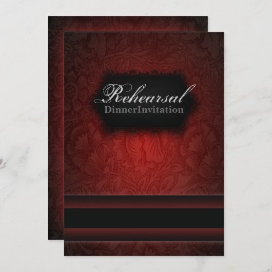 バーグンディエレガントダマスクリハーサルディナー招待状 招待状 (正面/裏面)