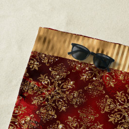 バーグンディエレガントダマスク金ゴールド ビーチタオル