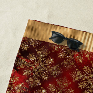 バーグンディエレガントダマスク金ゴールド ビーチタオル