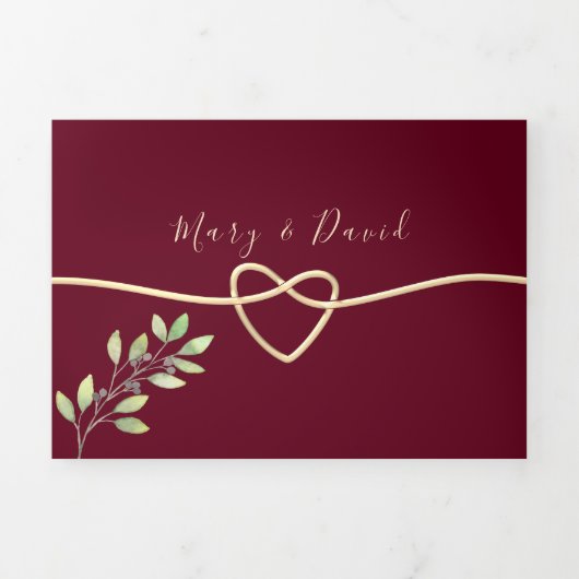 バーグンディエレガントトリフォールド招待状 三つ折り招待状 (カバー)