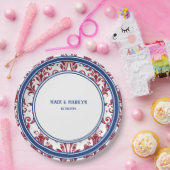 バーグンディエレガントネイビーフローラダマスクウェディングディナー ペーパープレート (パーティー)