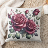 バーグンディエレガントバラウォーターカラー装飾用クッション クッション (ブランケット)